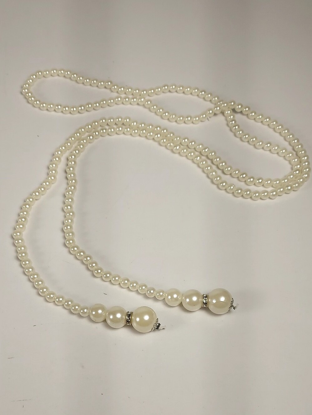 Classic Faux White Pearl Backdrop Lariat Necklace